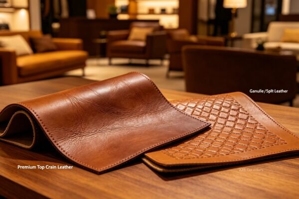 top grain and genuine leather featured
