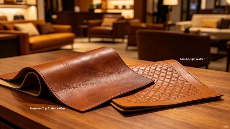 top grain and genuine leather featured