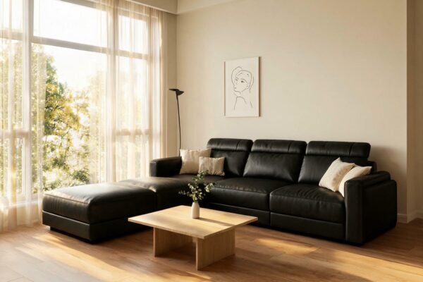 black leather faux featured