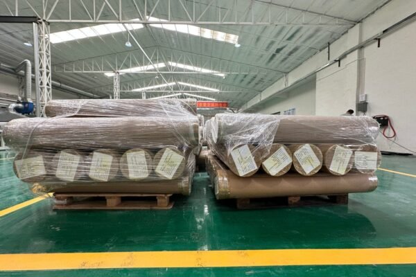 kraft paper wrapped leather rolls warehouse