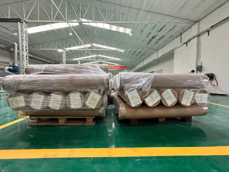 kraft paper wrapped leather rolls warehouse