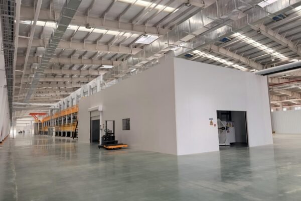 modern factory workshop cleanroom forklift