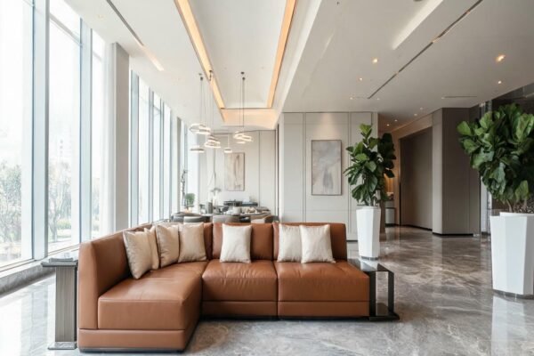 leather and fabric couch featured
